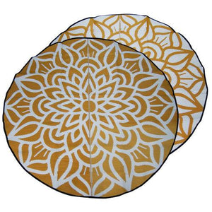 ANCESTRAL CONNECTEDNESS Mandala Design Recycled Plastic Mat, Orange & White 2.4m Diameter - Floorsome