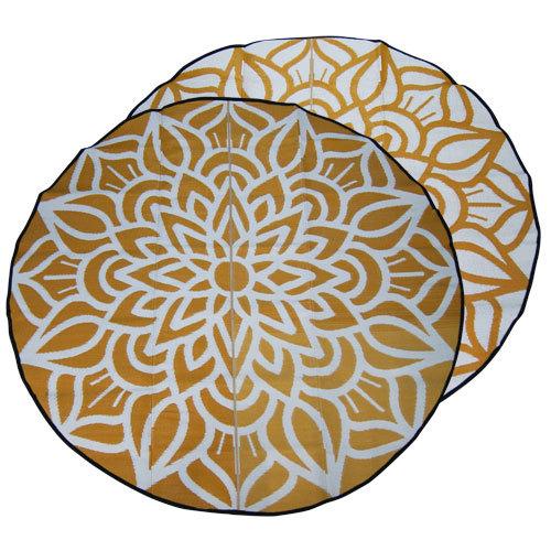 ANCESTRAL CONNECTEDNESS Mandala Design Recycled Plastic Mat, Orange & White 2.4m Diameter