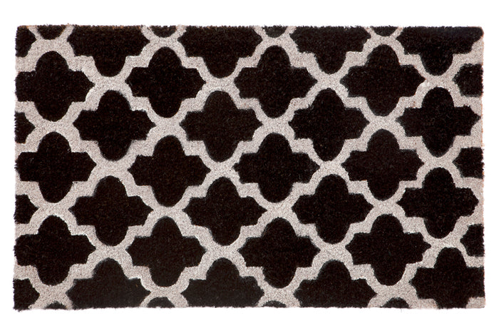100% Coir Door Mat - Girih Black and White 75x45cm