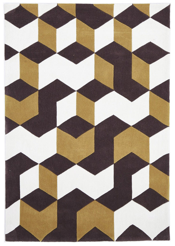 Cube Design Rug Yellow Brown White