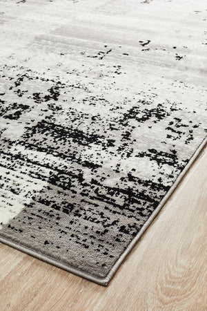Metro 611 Modern Distressed Rug Grey Black Silver