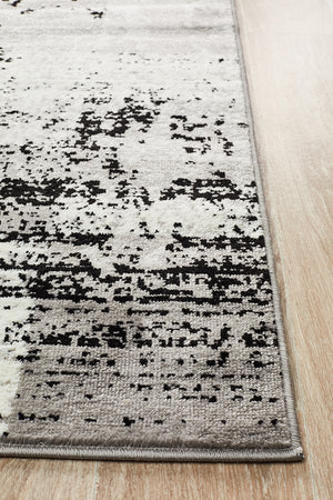 Metro 611 Modern Distressed Rug Grey Black Silver