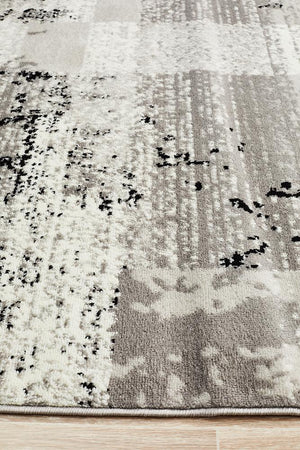 Metro 611 Modern Distressed Rug Grey Black Silver