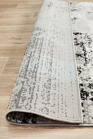 Metro 611 Modern Distressed Rug Grey Black Silver