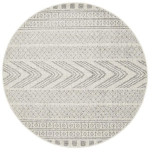 Adani  Modern Tribal Design Grey Round Rug - Floorsome