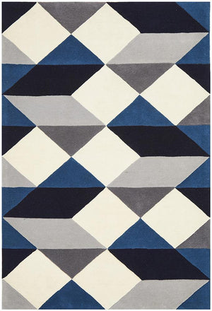 Digital Designer Wool Rug Blue Grey White - Floorsome