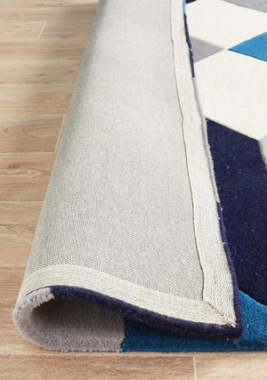 Digital Designer Wool Rug Blue Grey White - Floorsome