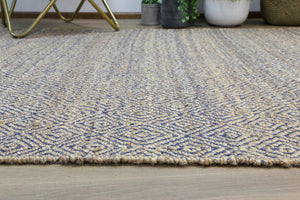 Oslo Navy Jute Diamonds Flat Weave Rug