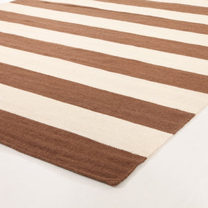 Flat Weave Stripe Light Brown White Rug - Floorsome