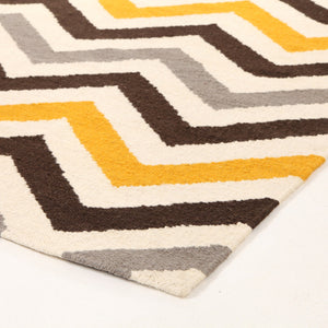 Flat Weave Design Rug Yellow Brown - Floorsome