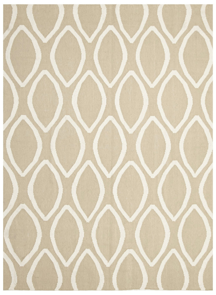 Flat Weave Oval Print Rug Beige