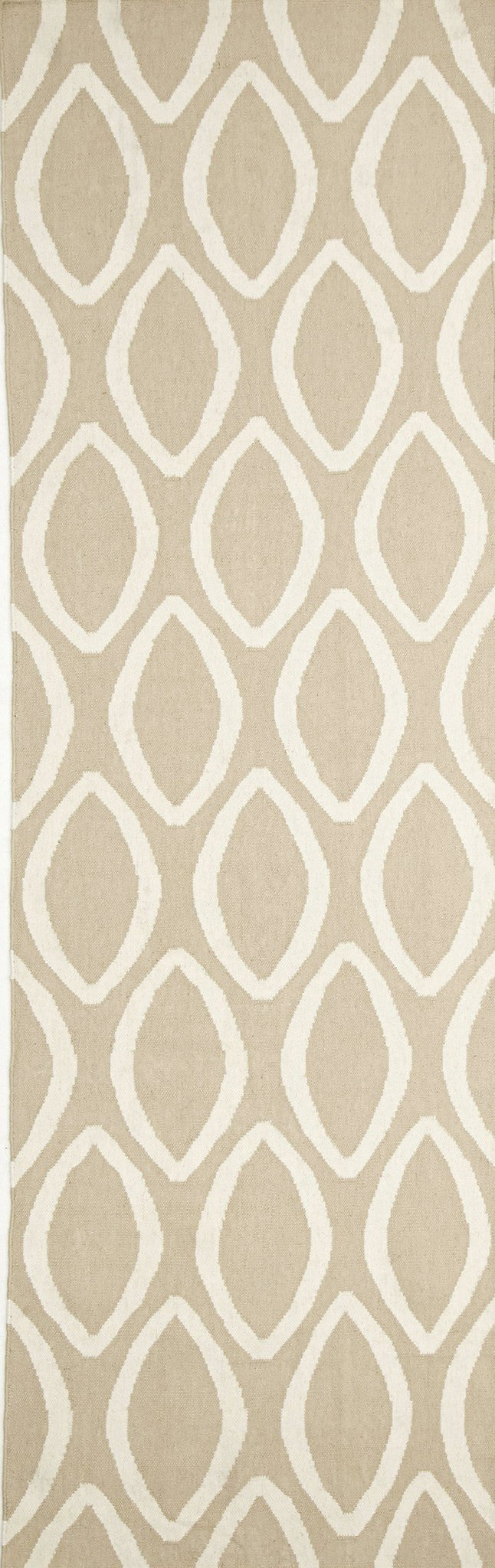 Flat Weave Oval Print Runner Rug Beige