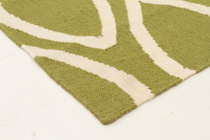 Flat Weave Oval Print Rug Green - Floorsome