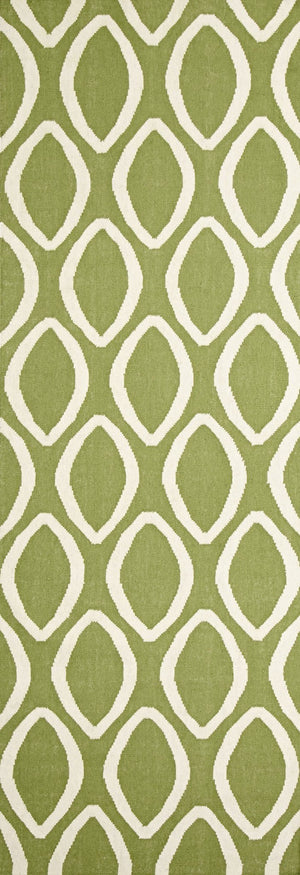 Flat Weave Oval Print Rug Green - Floorsome