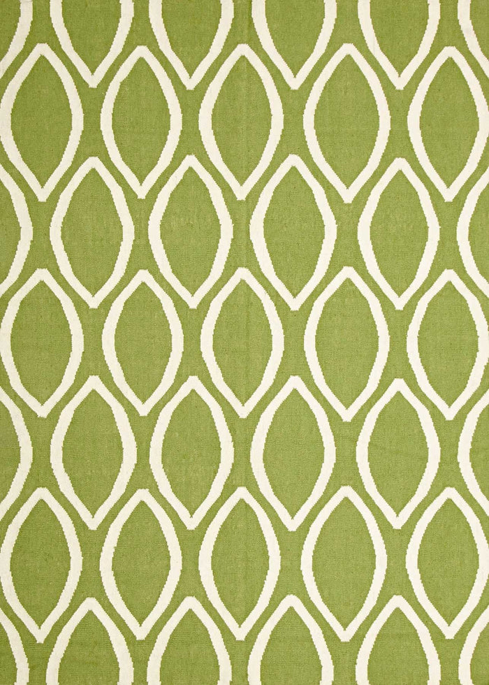 Flat Weave Oval Print Rug Green