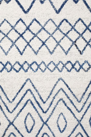 Oasis 453 White Blue Rustic Tribal Round Rug