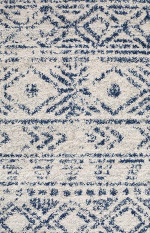 Oasis 456 White Blue Rustic Round Rug