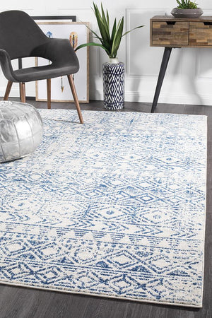 Oasis 456 White Blue Rustic Rug