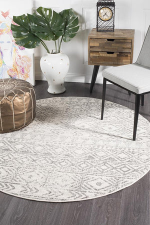 Oasis 456 White Grey Rustic Round Rug