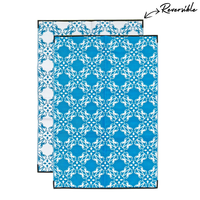 SANTORINI Recycled Plastic Mat, Blue & White 1.8x2.7m