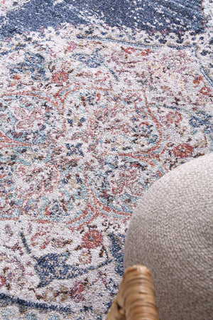 Hollow Medalion Transitional Navy Multi Rug