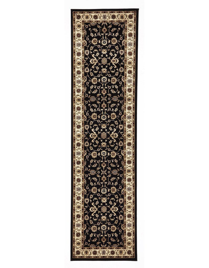Classic Rug Black with Ivory Border Runner