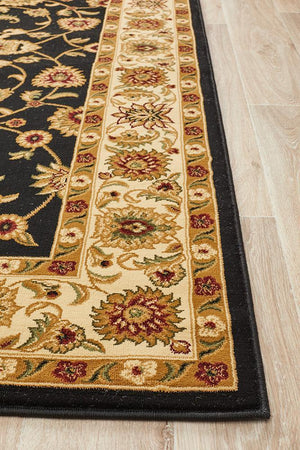 Classic Rug Black with Ivory Border - Floorsome