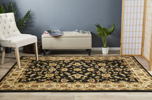 Classic Rug Black with Ivory Border - Floorsome