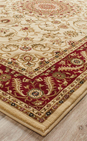 Medallion Rug Ivory with Red Border - Floorsome