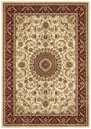 Medallion Rug Ivory with Red Border - Floorsome
