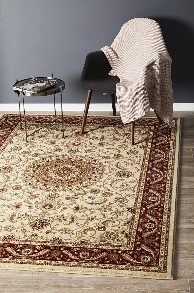 Medallion Rug Ivory with Red Border