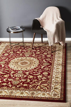 Medallion Rug Red with Ivory Border - Floorsome
