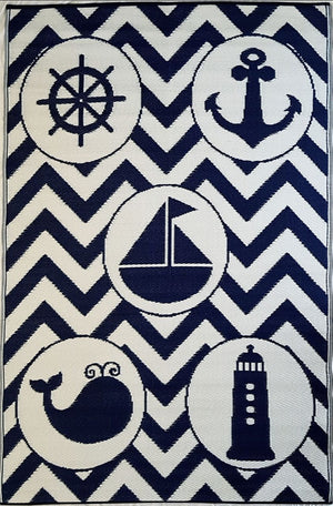 Little Portico's Sea Blue Objects Navy and White Kids Mat