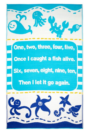 Little Portico's Sea Blue Stripes Blue and White Kids Mat