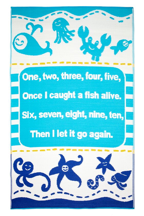 Little Portico's Sea Blue Stripes Blue and White Kids Mat