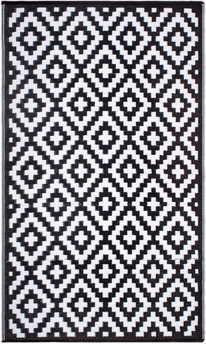 Outdoor Rug Recycled Plastic  - Aztec Black And White Monochrome