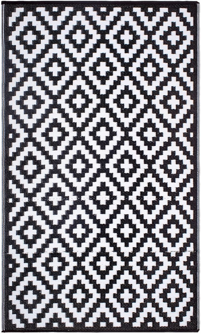 Outdoor Rug Recycled Plastic  - Aztec Black And White Monochrome