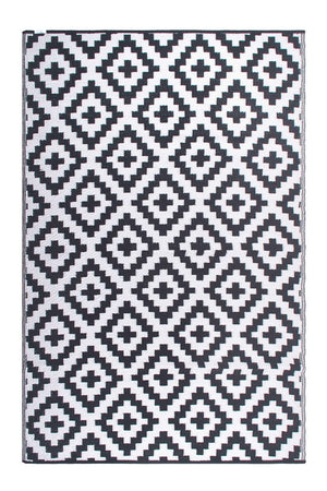 Outdoor Rug Recycled Plastic  - Aztec Grey and White