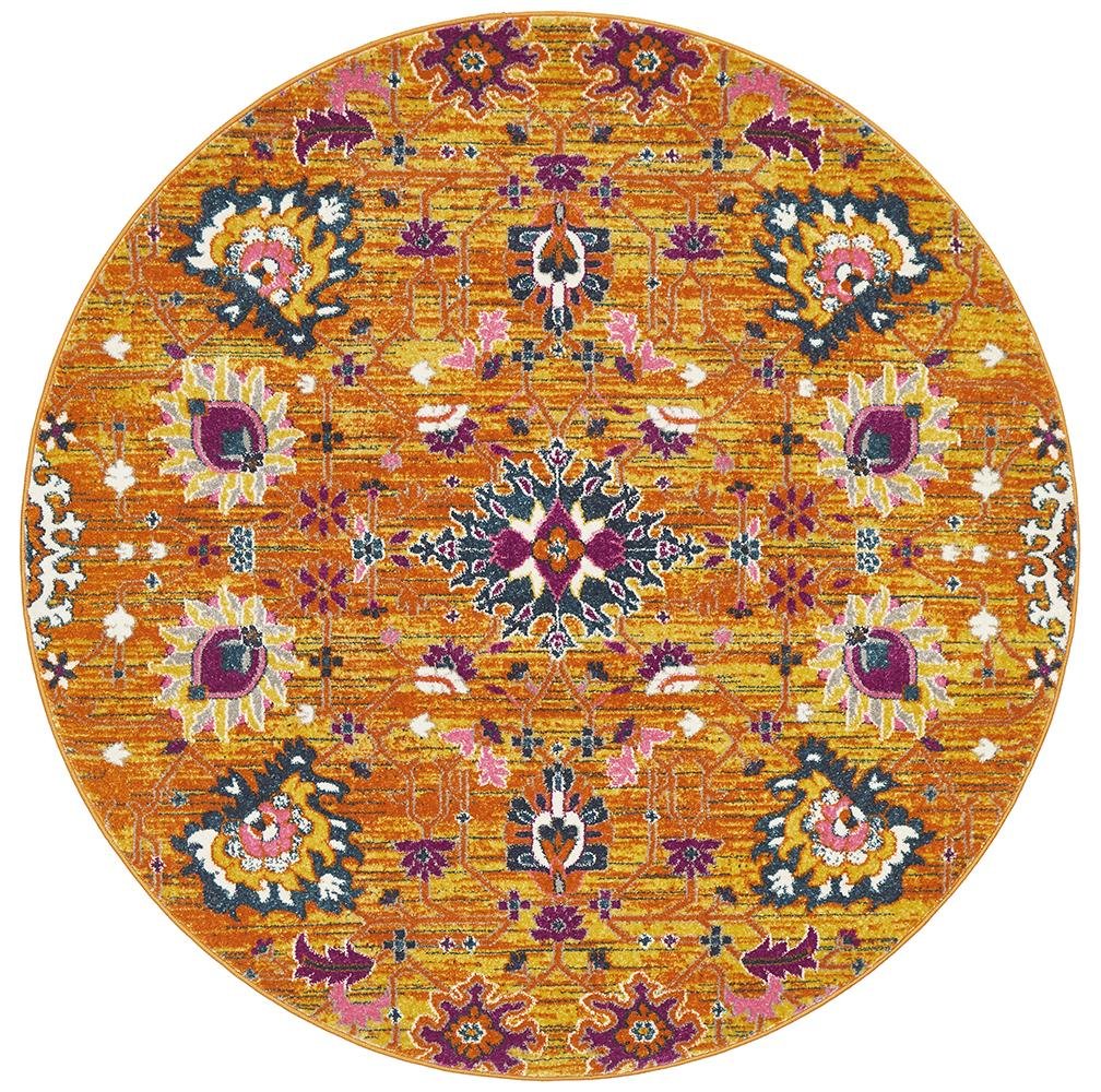 Babil Basra Bohemian Round Rug - Floorsome - MODERN - BLN - 210 - RUST - 150X150 - MODERN