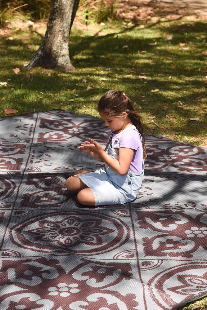 CASABLANCA Recycled Plastic Mat, Dark Burgundy & Grey 3x3m - Floorsome - Outdoor Rugs - GKOZ14A - Outdoor Rugs
