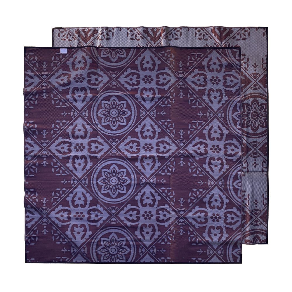 CASABLANCA Recycled Plastic Mat, Dark Burgundy & Grey 3x3m - Floorsome - Outdoor Rugs