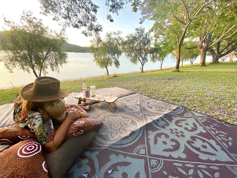 CASABLANCA Recycled Plastic Mat, Dark Burgundy & Grey 3x3m - Floorsome - Outdoor Rugs - GKOZ14A - Outdoor Rugs