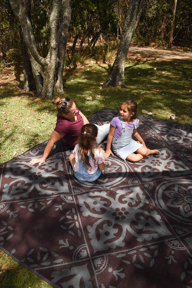 CASABLANCA Recycled Plastic Mat, Dark Burgundy & Grey 3x3m - Floorsome - Outdoor Rugs - GKOZ14A - Outdoor Rugs