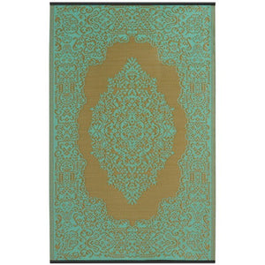 Recycled plastic outdoor rug Istanbul Aqua and Bronze