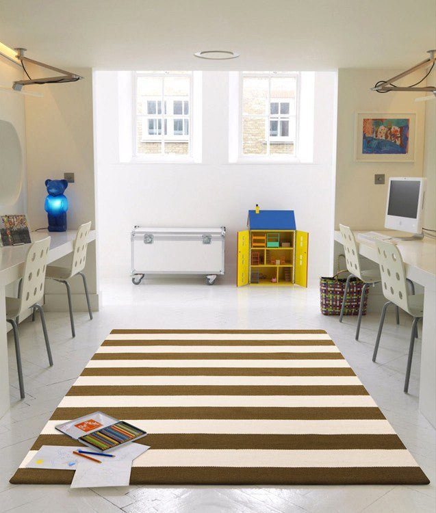 Flat Weave Stripe Olive White Rug - Floorsome - Modern - NOM - 16 - OLIVE - 225X155 - Modern