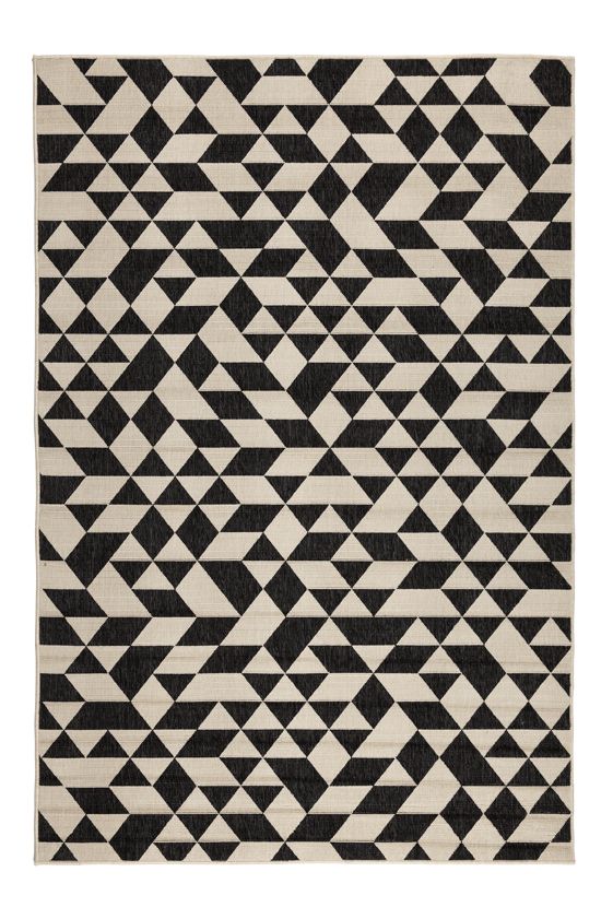 Yuma Black And Cream Modern Polypropylene Outdoor Rug