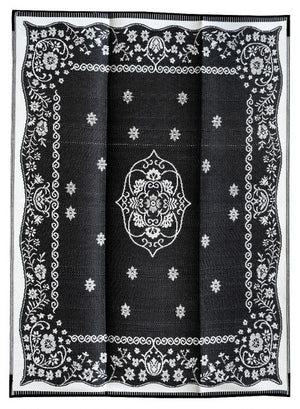 Oriental Black & White Traditional Foldable Waterproof Large Camping Mat - 360x270cm