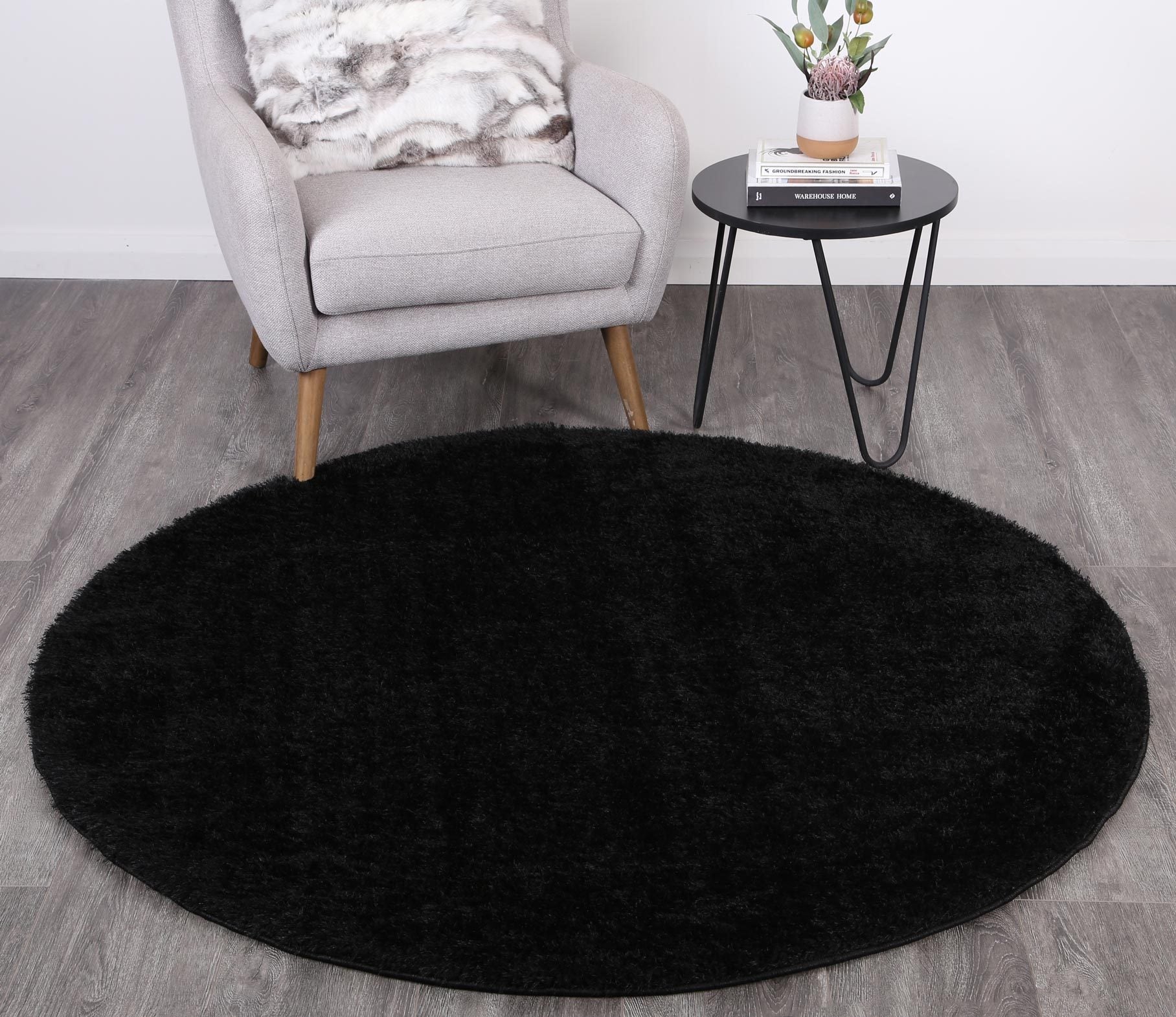 Puffy Soft Shag Round Rug Black - Floorsome - Shaggy - PUFF16R22BLAC - Shaggy
