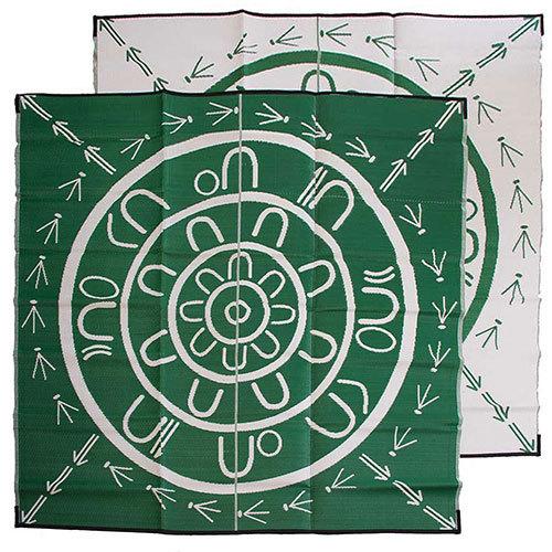THE YARNING CIRCLE Aboriginal Design Recycled Plastic Mat, Green & White 2.7 x 2.7m - Floorsome - Outdoor Rugs
