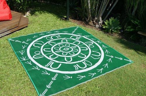 THE YARNING CIRCLE Aboriginal Design Recycled Plastic Mat, Green & White 2.7 x 2.7m - Floorsome - Outdoor Rugs - GKOZ22A - Outdoor Rugs